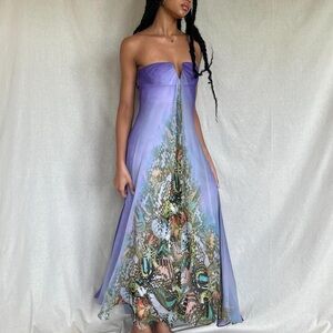 Strapless lilac butterfly maxi gown, Rubber Ducky Productions, Inc., Sz. Small